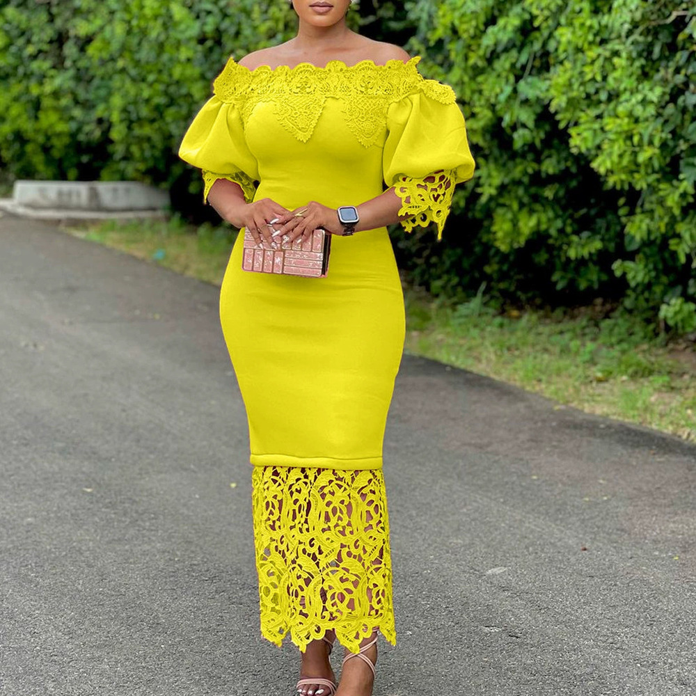 Plus Size Elegant Lace Off Shoulder Bridesmaid Dress